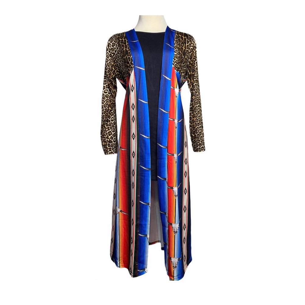 Serape bull head printed duster